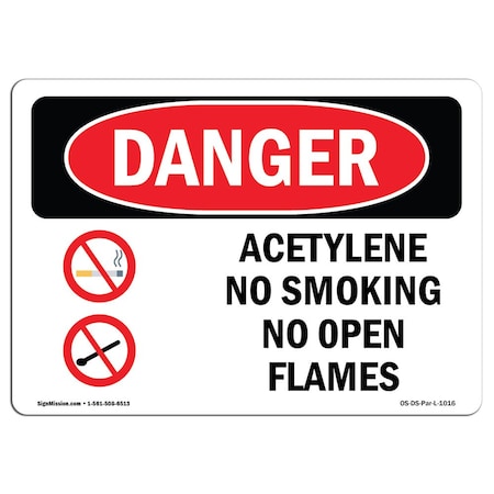 Signmission OSHA Sign, 7" H, 10" W, Aluminum, Acetylene No Smoking No Open Flames, Landscape, L-1016 OS-DS-A-710-L-1016